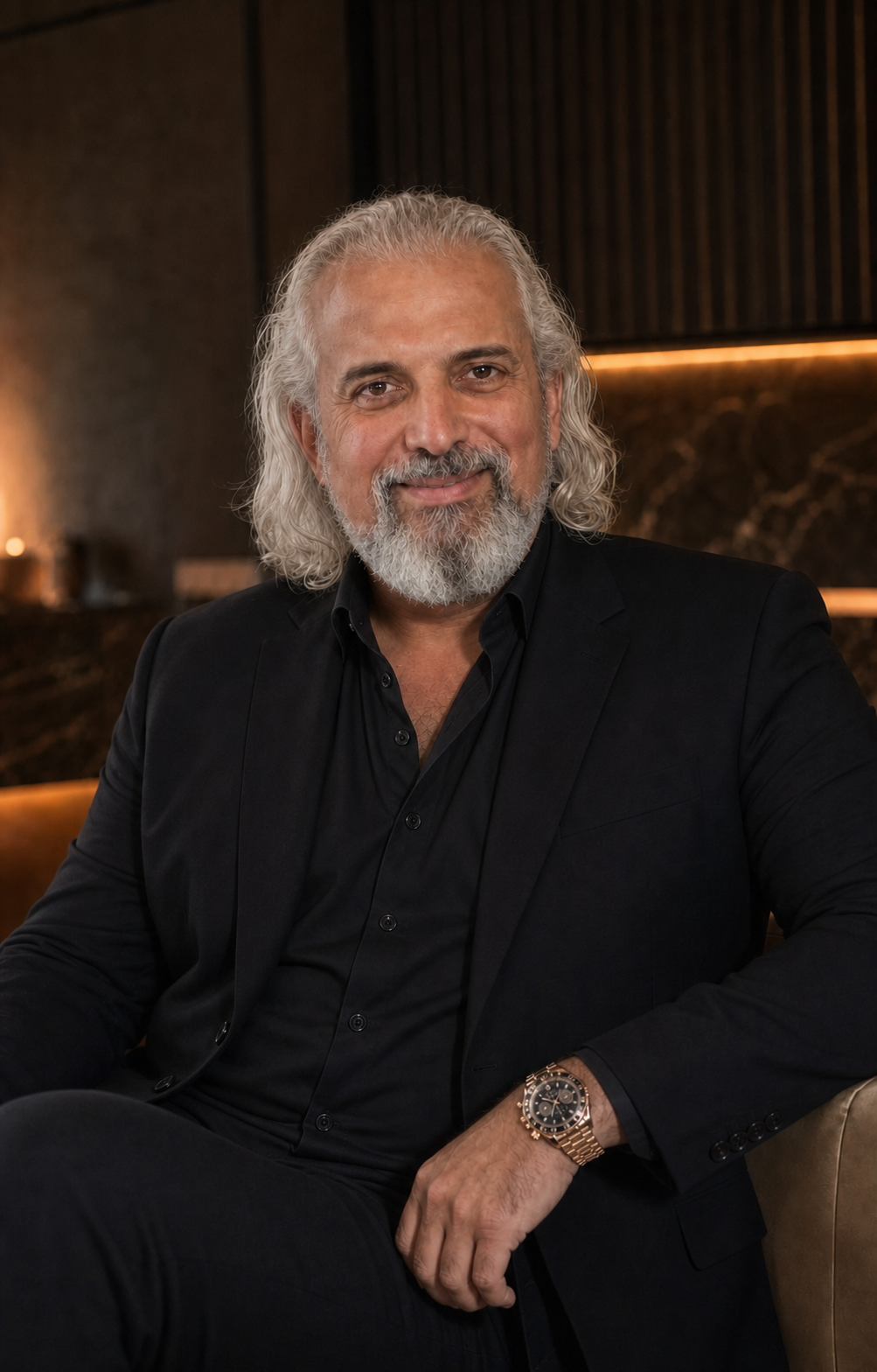 Gustavo Dominguez em retrato elegante com relógio de pulso