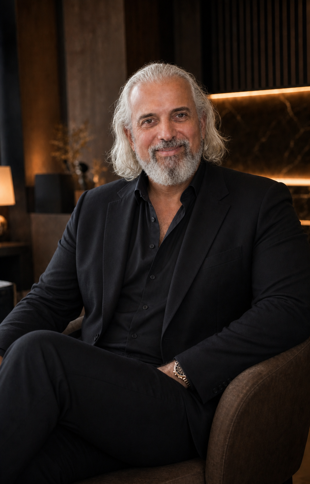 Gustavo Dominguez em retrato de alfaiataria italiana
