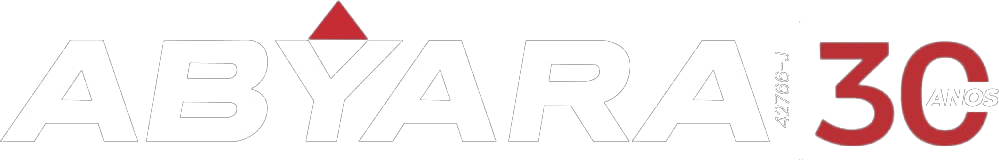 Abyara 30th-anniversary identity in white and red