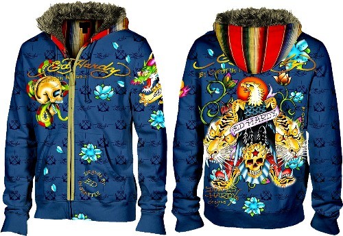 Ed Hardy sweatshirt featured during the brand’s arrival in Brazil